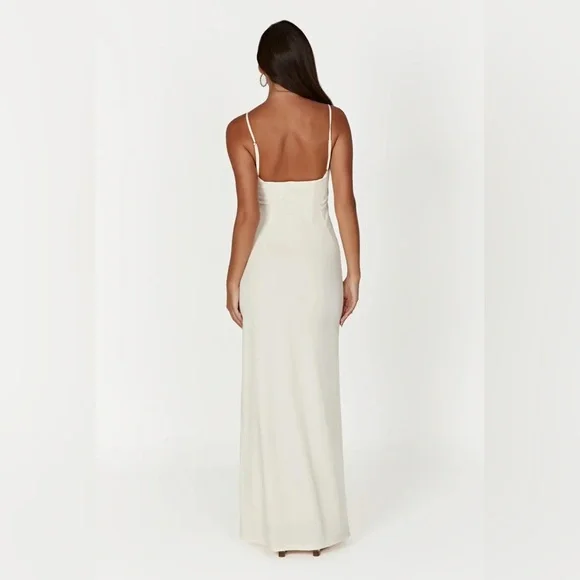 MESHKI Amorette Lace Trim Maxi Dress in Bone Size Medium - Picture 5 of 16